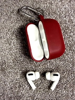 Apple AirPods 1st Generation Earbuds W/Red Covered White Case Right & Left Ear